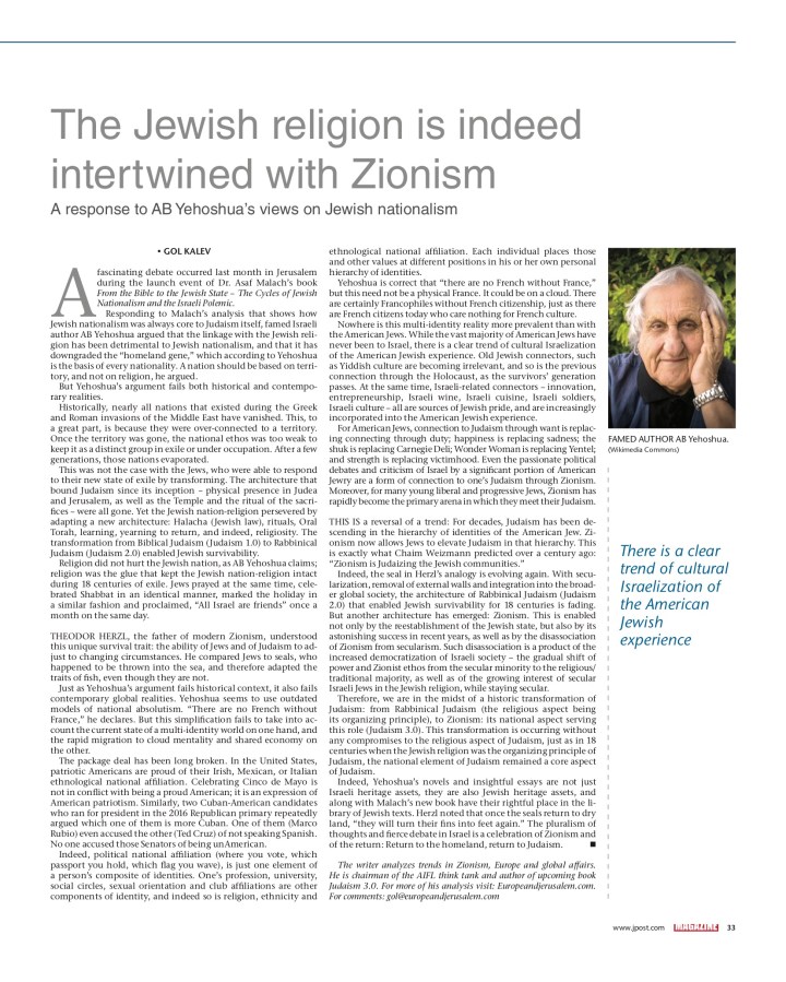 Jpost - Jewish religon intertwined with Zionism